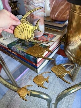 Set of 5 Vintage MCM Brass Fish Wall Decor - Gold Decorative Fish Set